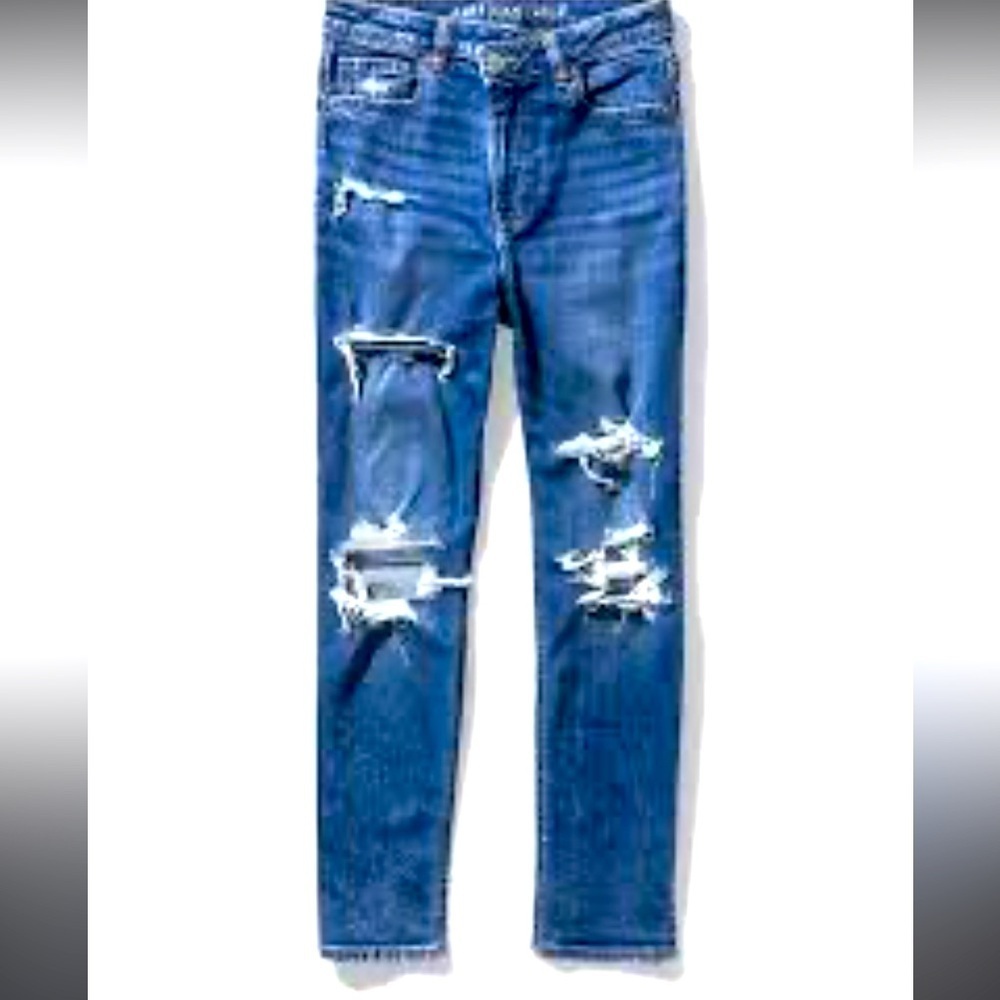 American Eagle jeans size 4 denim boho straight leg boyfriend faded distressed